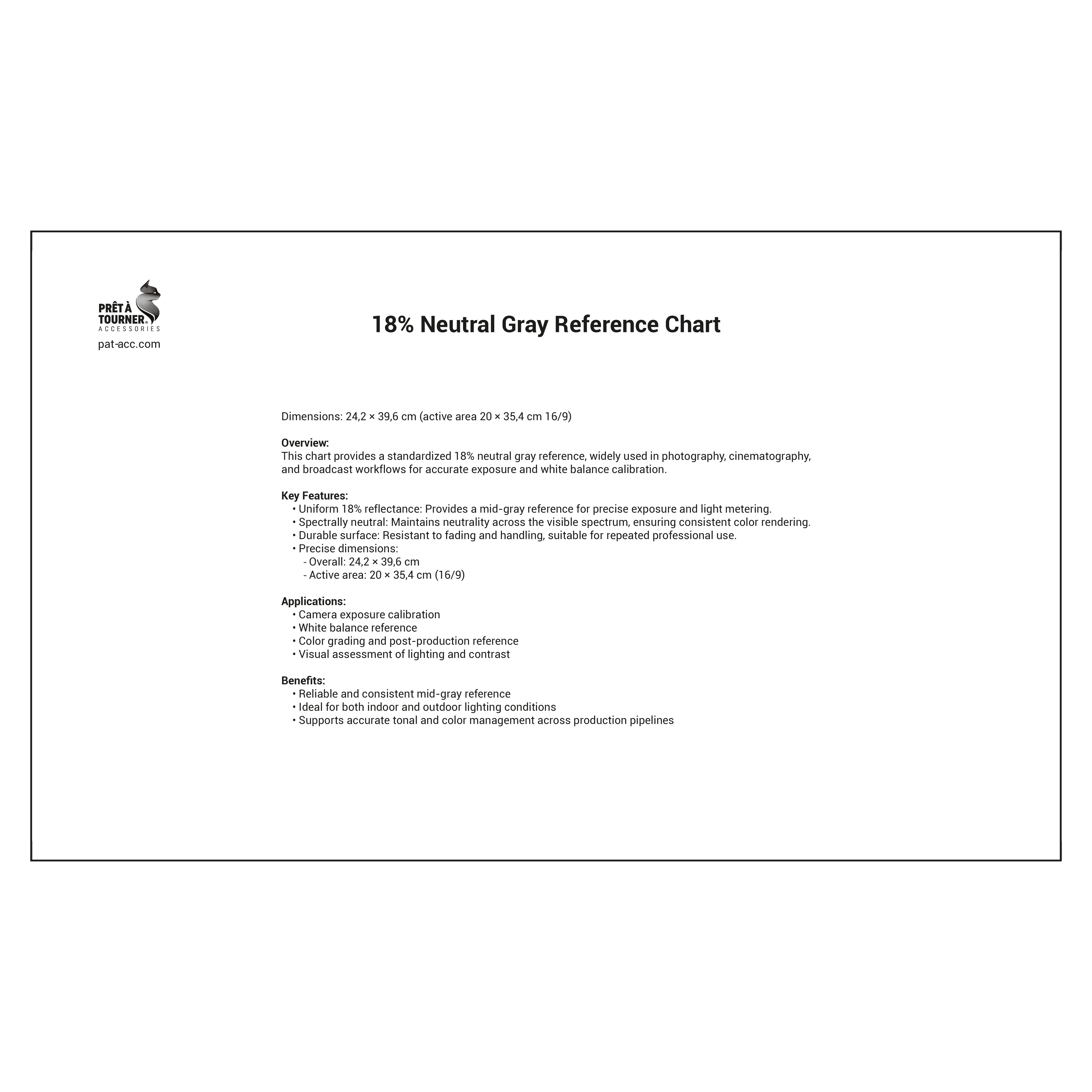 Charte gris neutre 18% PAT