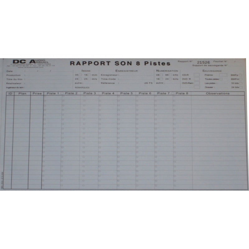 Feuille de rapport son 8 pistes